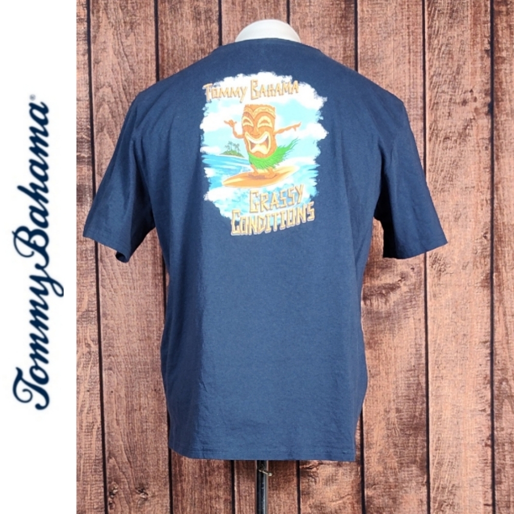 Mens Surfing Tiki Grassy Conditions Crew Neck T Shirt Excellent Condition